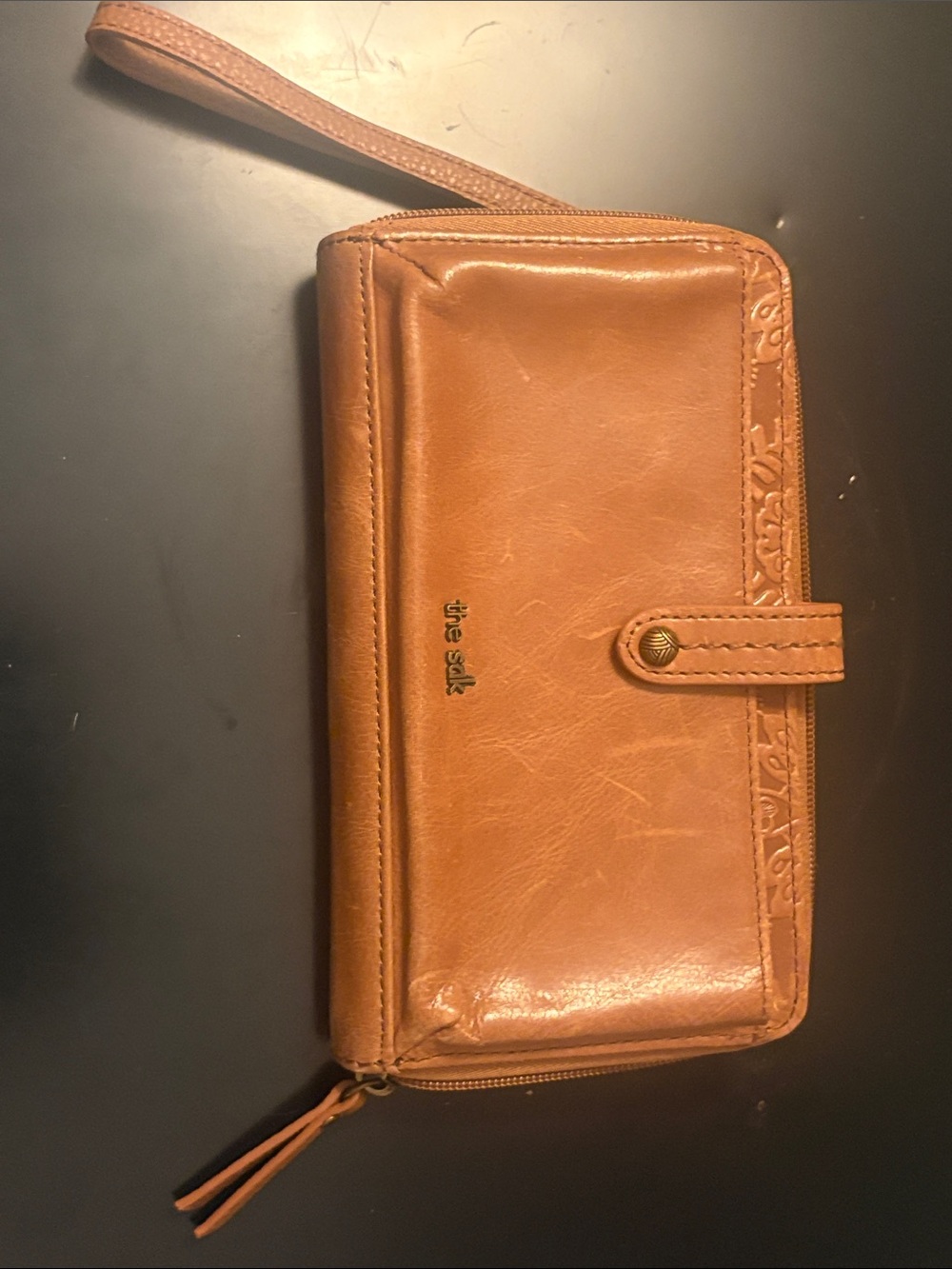 The Sak Tan Leather Zip Wristlet Wallet